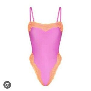 skims lace swim cami one piece neon orchid